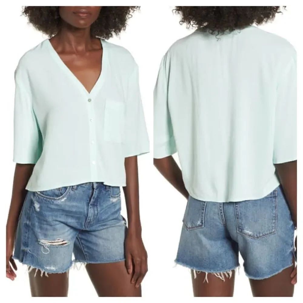 Chloe & Katie Crepe Front Button Button Shirt